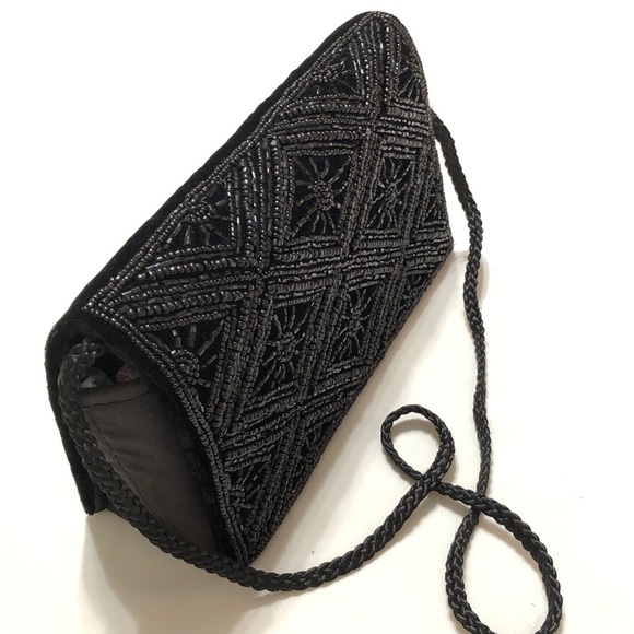 NWOT Black Velvet Beaded Mini Bag w/Shoulder Strap - Picture 6 of 11